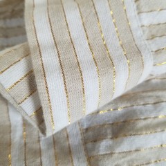 Linda Anderson Midi Sundress Striped Cream Gold Tiered Smocked XL Cottagecore