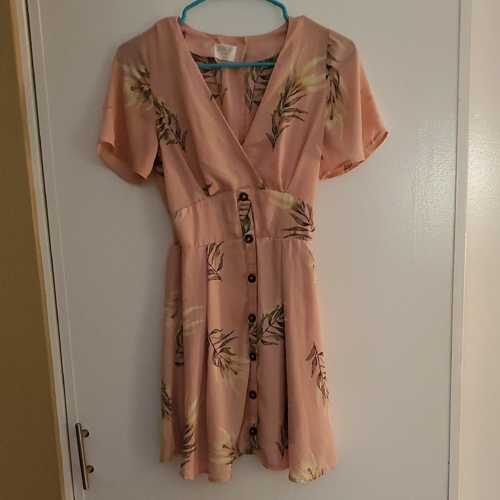 Sienna Sky Blush Pink Leaf Print Mini Dress