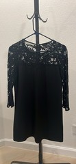 Forever 21 Black Lace Yoke Sheer Round Neck Shift Short Dress 3/4 Sleeve M