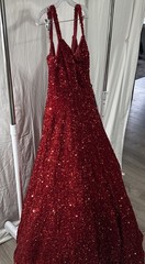 Sherri Hill Double Shoulder Strap Formal Flowing Dress Size 12 Red Sequins NWT