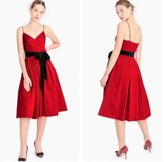 J. Crew Red Spaghetti Strap Pleated Taffeta Dress Size 6 Fit & Flare