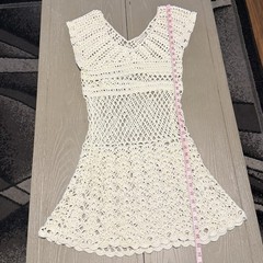 Lord & Taylor Cream Crochet Knit Mini Dress Swim Cover Up Boho XL