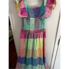 Gap Linen-Blend Colorful Pastel Flutter Sleeve Smocked Midi Dress NWT