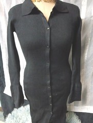 Ran Rui Knit Dress Long Below Shin Small Form Fitting Flared Cuffs Button Up