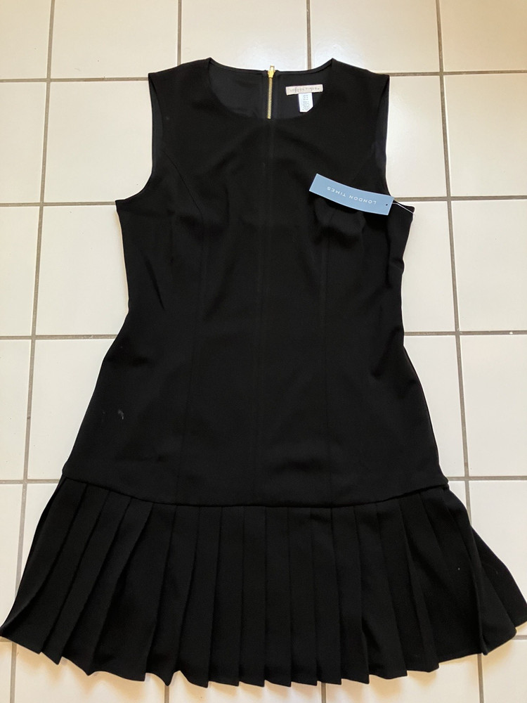 Women&rsquo;s London Times Size 10 Black Sleeveless Pleated Drop Waist Dress -NWT