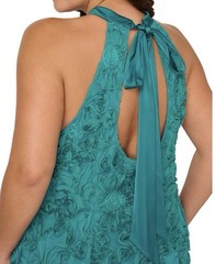 Adrianna Papell Plus Size Embroidered Short Halter Dress – Teal Lagoon, Size-16W