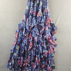 Lauren Ralph Lauren Print Ruffle-Trim Crinkle Georgette Gown Womens 4 Blue Multi