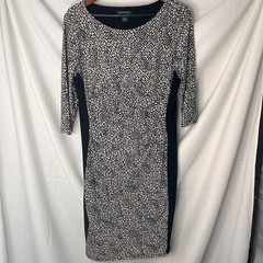 Ralph Lauren Midi Dress Womens 14 Black White Animal Print 3/4 Sleeve Career NWT