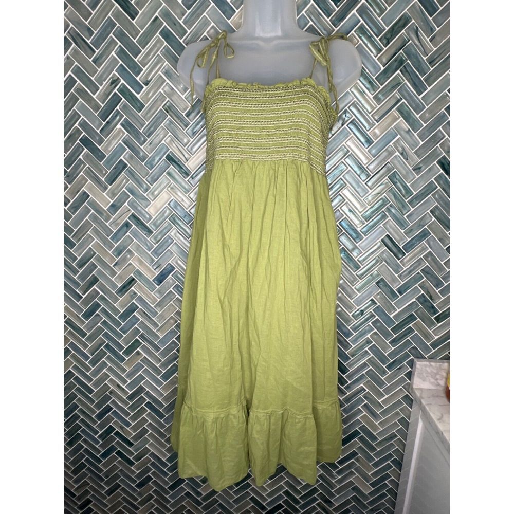 MOSSIMO GREEN SMOCKED TIE SHOULDER STRAPS FLOWY AIRY BOHO RUFFLE SUNDRESS MEDIUM