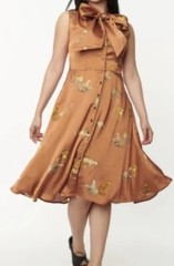 UNIQUE VINTAGE Rust & Leopard Cat Print Swing Dress with POCKETS Size SMALL**NEW