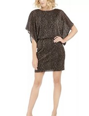 jessica howard Missy 14 Black /Gold Metallic Sheer Open Back Batwing Sl Dress