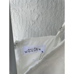 Emily Wonder White Eyelet Lace Ruched Midi Dress Front V-Neck size M