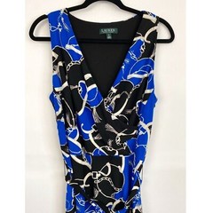 Lauren Ralph Lauren Bridle Print Equestrian Sleeveless Tie Waist Dress, Blue 12