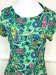 NWT Boden Amelie Dress Size 6 Green Paisley Print Stretch Jersey Midi Pockets