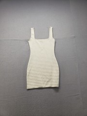 Zara Women Bodycon Dress M Green Striped Stretch Square Neck Straps Pullover