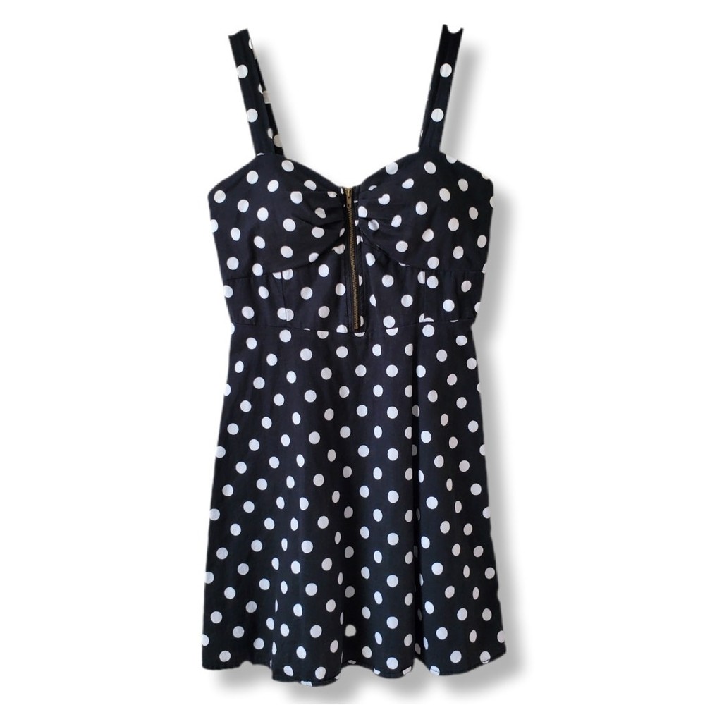 Black White Polka Dot Sweetheart Mini Dress M Retro Rockabilly Twee Picnic