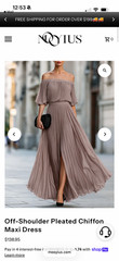Mooyius Off-Shoulder Pleated Chiffon Maxi Dress Taupe / S(4-6)