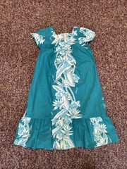 Hawaii Muumuu Medium House Dress Aloha Hawaiian Fashion Maxi Zip Teal VTG