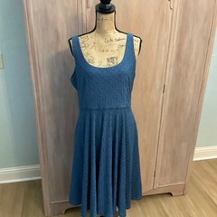 Anthropologie Hutch Olivia eyelet blue dress tank midi fit flare wedding guest L