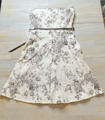 Teeze Me Strapless Dress Size 11 Beige Brown Floral Cottagecore Ribbon Belt Y2K