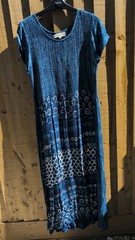 Bassini Blue Batik Women&rsquo;s Size Small Dress with shirred bodice NwT