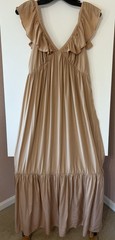 o.p.t Jay Tiered Maxi Dress Womens M Nude Shimmer Camel Convertible Shoulder
