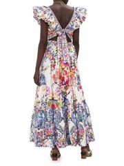 CAMILLA « Dutch Is Life » Tiered Frill Cotton V-Neck Open Back Maxi Dress, L $899