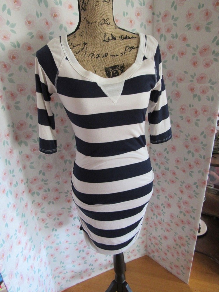 WINDSOR, JUNIOR&rsquo;S NEW Navy/White Poly Bl Striped 3/4 Sleeved Striped Dress, Sz S