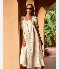 Hunter Bell Waverly White Eyelet Embroidered Square Neck Midi Dress XS