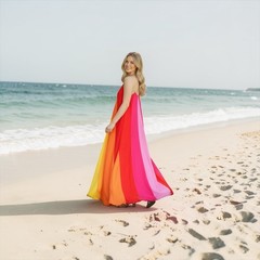 Flying Tomato Rainbow Colorblock Maxi Dress Boho Resort Festival Vacation S