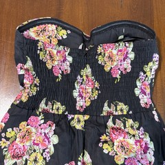 Rue 21 Strapless Moody Floral Fit Flare Dress XS Black Pink Sweetheart Coquette