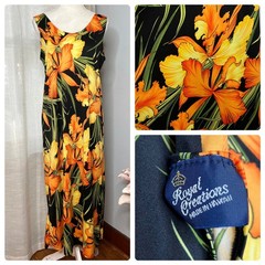 80s/90s Vintage Royal Creations Hawaiian Dress Bright Floral Women&rsquo;s Size L/XL