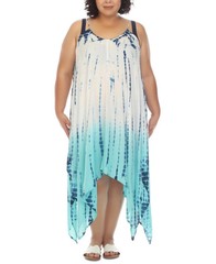 Quagga Beach Blue/White Tie Dye Kerchief Dress Cover Up One Size Fits Most Plus
