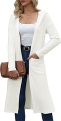 Womens Long Cardigan Lightweight V Neck Knit Button Hooded with Pockets Trendy
