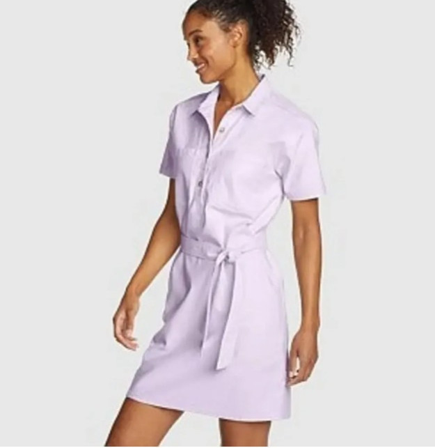 NWT EDDIE BAUER EB Hemplify Utility SS Dress Women&rsquo;s L Lavender Mist Hemp Blend