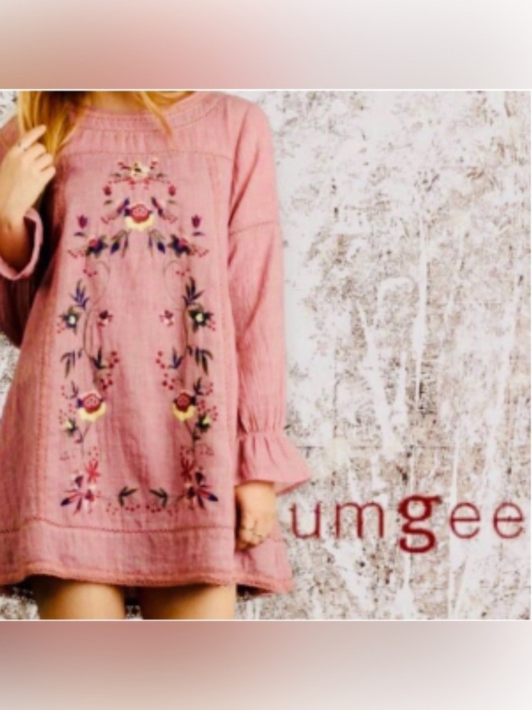 UMGEE Floral Embroidered Cotton Lace Festival Boho Mini Shift Dress, Medium
