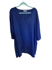 Bryn Walker Tunic Dress Womens Size Large Blue Medium Weight Linen V Neck Casual
