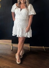 Fashion Nova White Floral Lace Puff Sleeve Square Neck Mini Dress XL