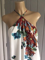 Stunning Ladies Long Dress UK 12/14 Lined Halter neck 50” L Unused Excellent