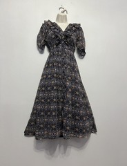 Object Blue Ruffle V Neck Button Up Lined Midi Dress UK 8/10