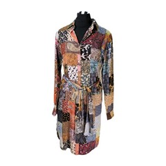 Unbreak.it Patchwork Silk Button Up Shirt Dress Small Tied Wild Animal Print