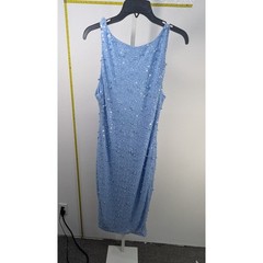 B. Darlin Light Blue Sequin Pearl Open Back Cocktail Prom Dress Womens 13/14
