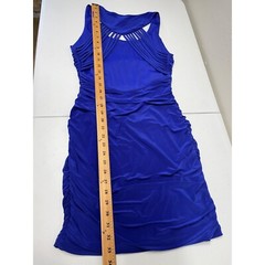 VTG DEB Mini Club Dress Ruched Caged Back Sleeveless Large Blue Bodycon Y2K