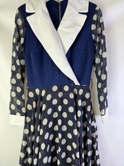 Vintage 60s Rockabilly Maxi Circle Dress Polka Dot Collared Long Sleeve Small