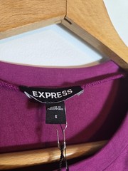 NWT Express Raspberry Solid Knit Ruched Stretch Crew Neck T-Shirt Midi Dress S