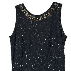 Stenay Silk Beaded Sequined Bow Low Back Long Evening Dress Black Gold Size 4