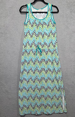 Hatley Sleeveless Maxi Dress Size Medium Green Blue Teal Cotton Drawstring