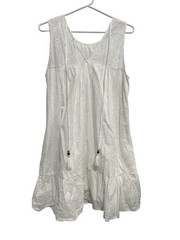 Lucky Brand Boho Dress Size Medium Embroidered Eyelet Tassel Tie White Peasant