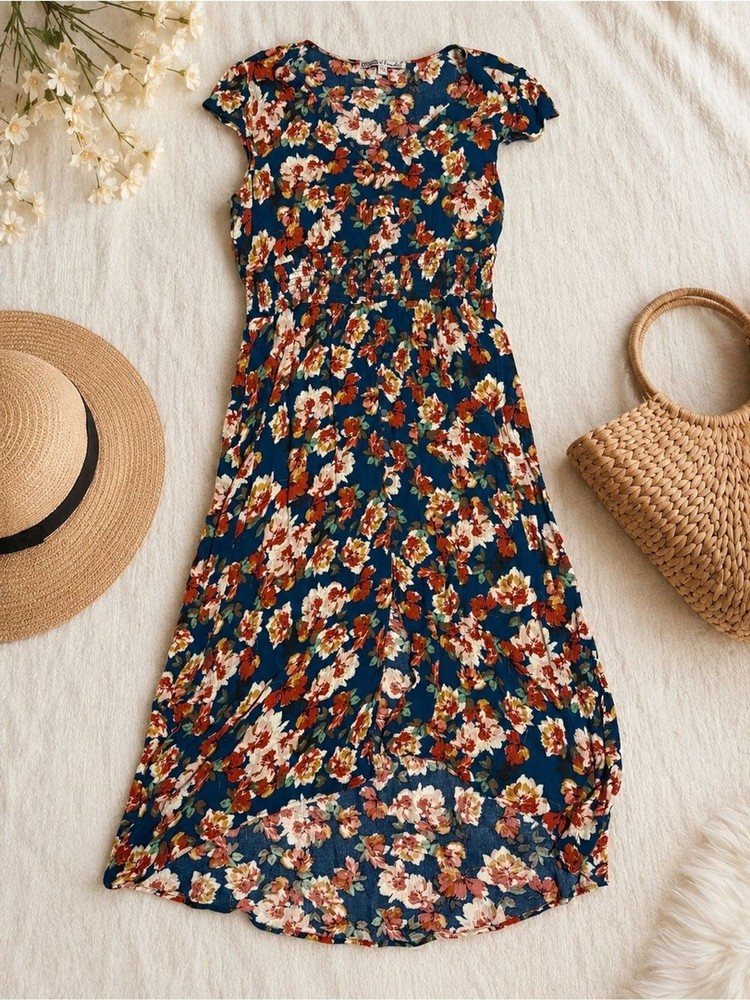 Gypsies & Moondust Blue Rust Floral Dress | Size XL