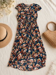 Gypsies & Moondust Blue Rust Floral Dress | Size XL